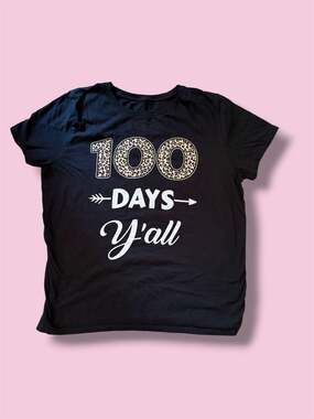 100 Days Y'all Leopard Print Graphic T-Shirt Black
